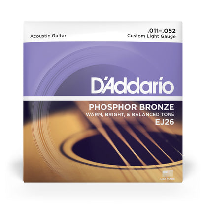 D'Addario EJ26 Phosphor Bronze Acoustic Guitar Strings, Custom Light 11-52