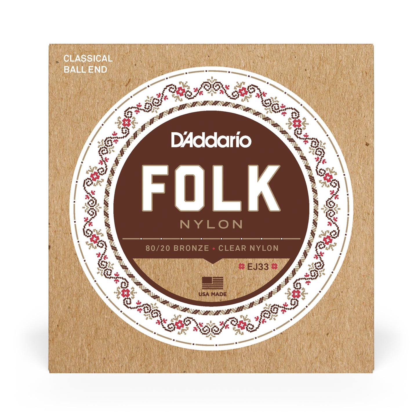 D'Addario Normal Tension Ball End, 80/20 Bronze/Clear Nylon, Folk Nylon Classical Guitar Strings