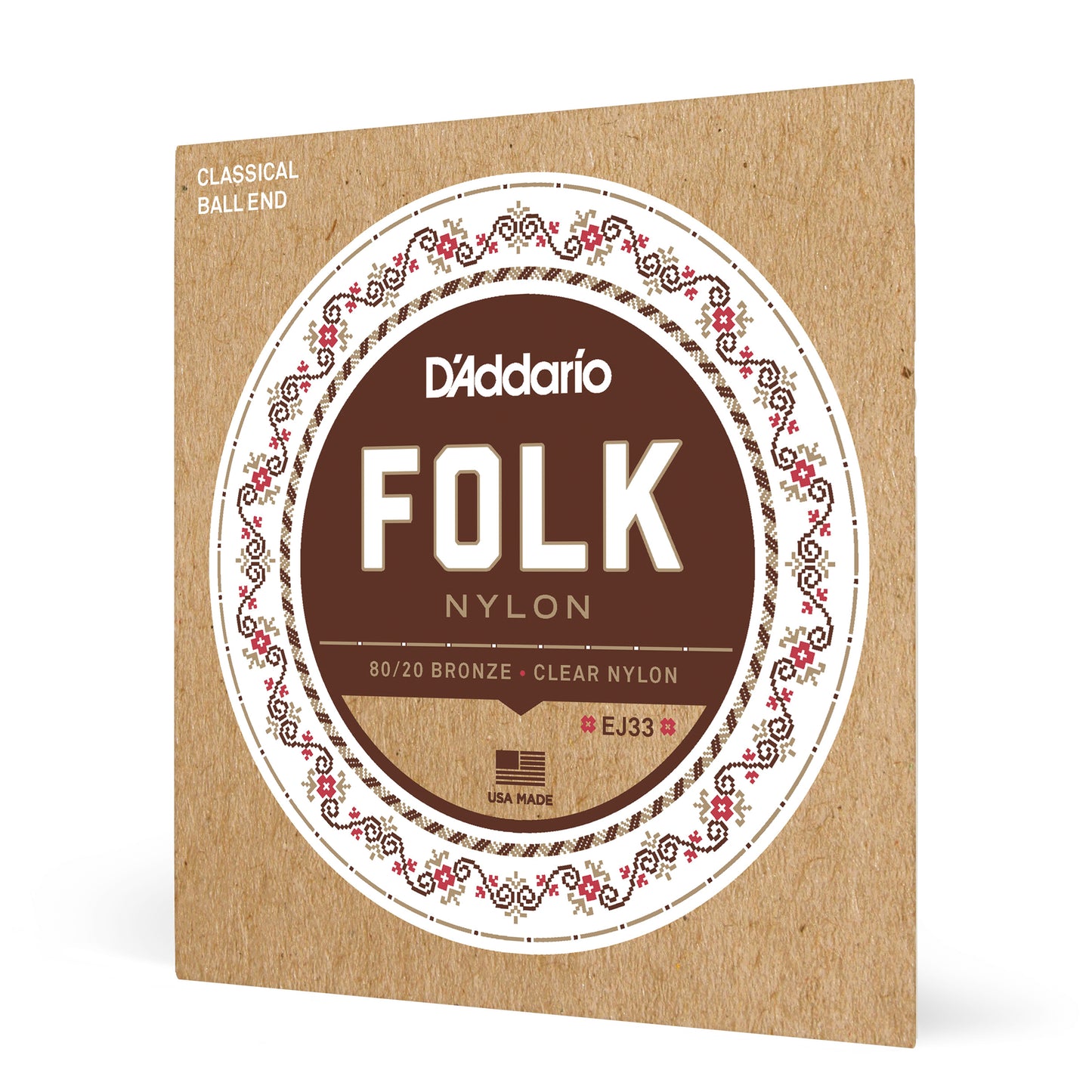 D'Addario Normal Tension Ball End, 80/20 Bronze/Clear Nylon, Folk Nylon Classical Guitar Strings