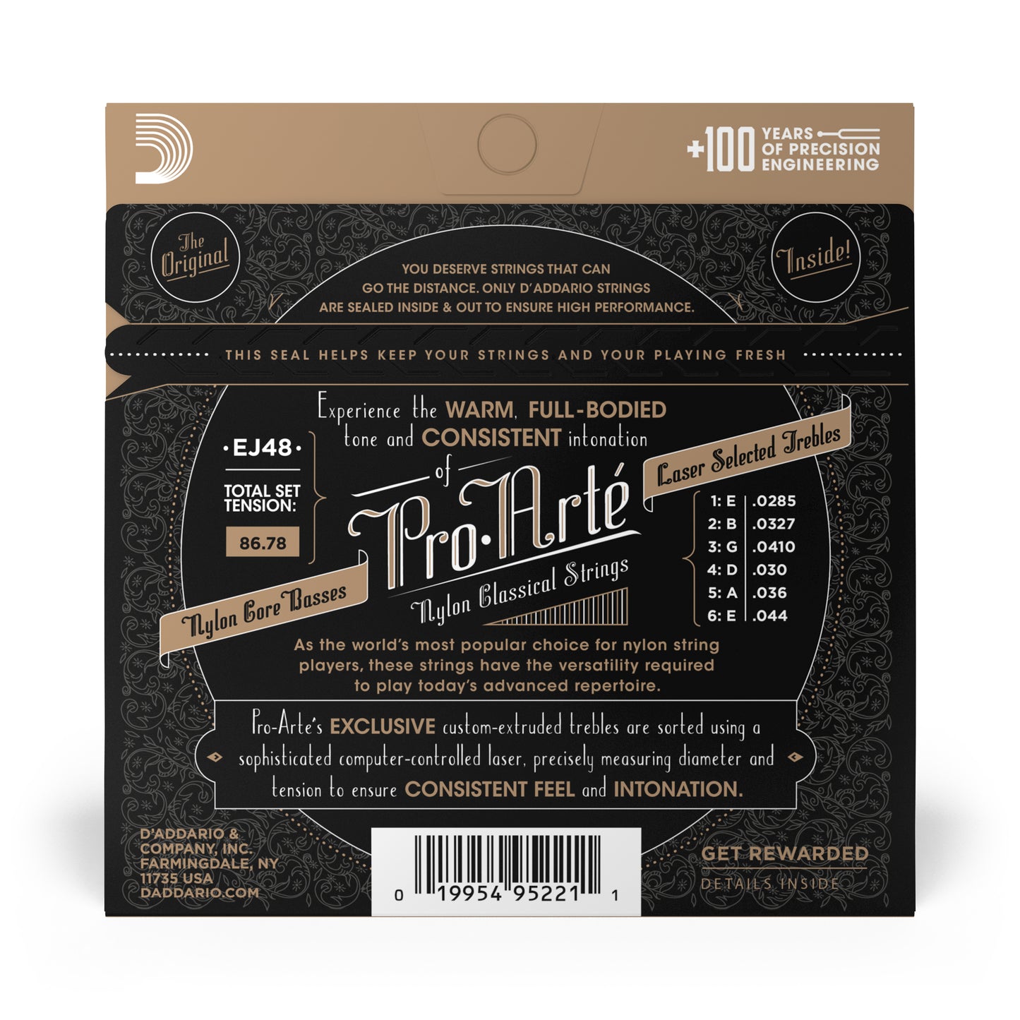 D'Addario EJ48 Hard Tension, Pro-Arté Nylon 80/20 Bronze Classical Guitar Strings