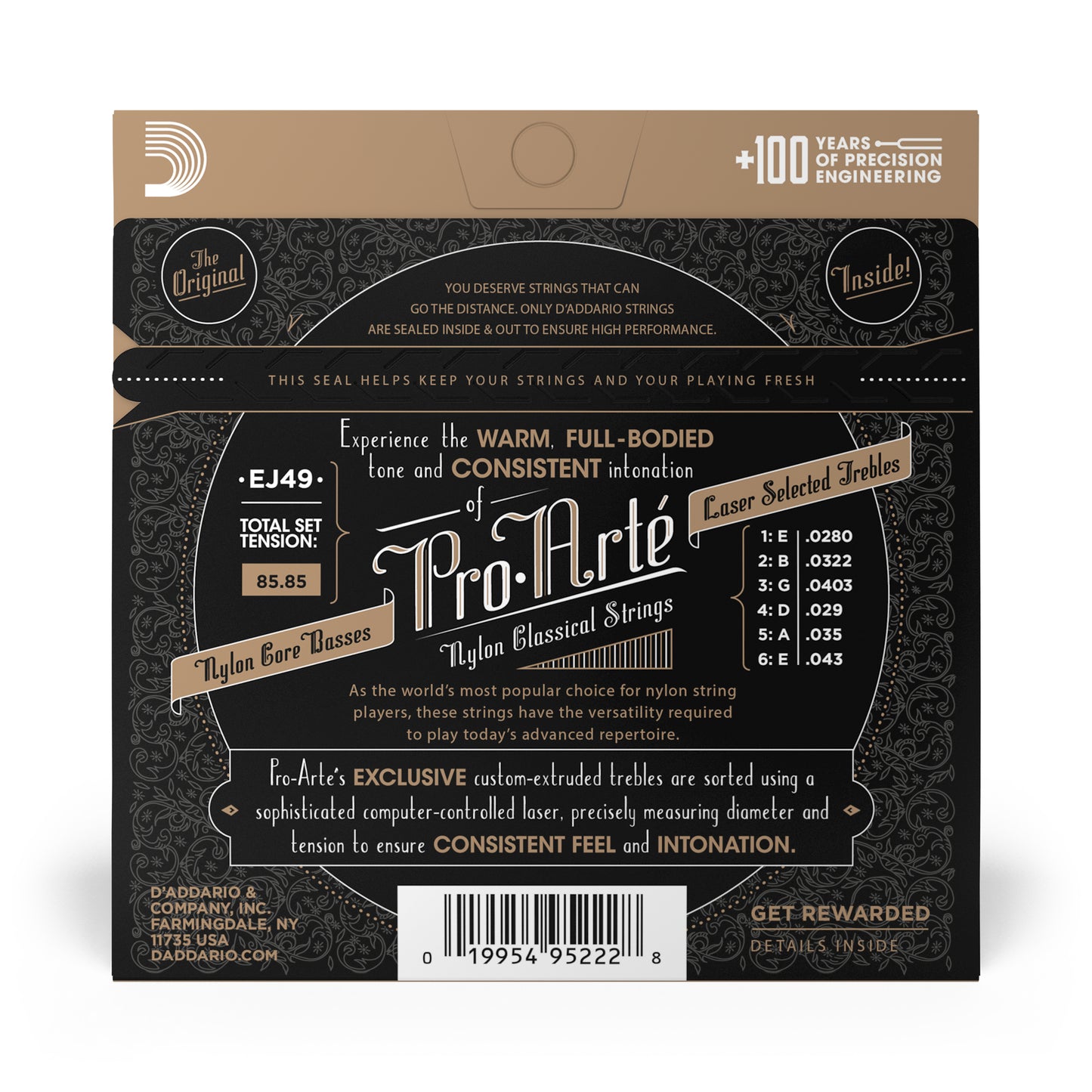 D'Addario EJ49 Normal Tension, Pro-Arté Black Nylon Classical Guitar Strings